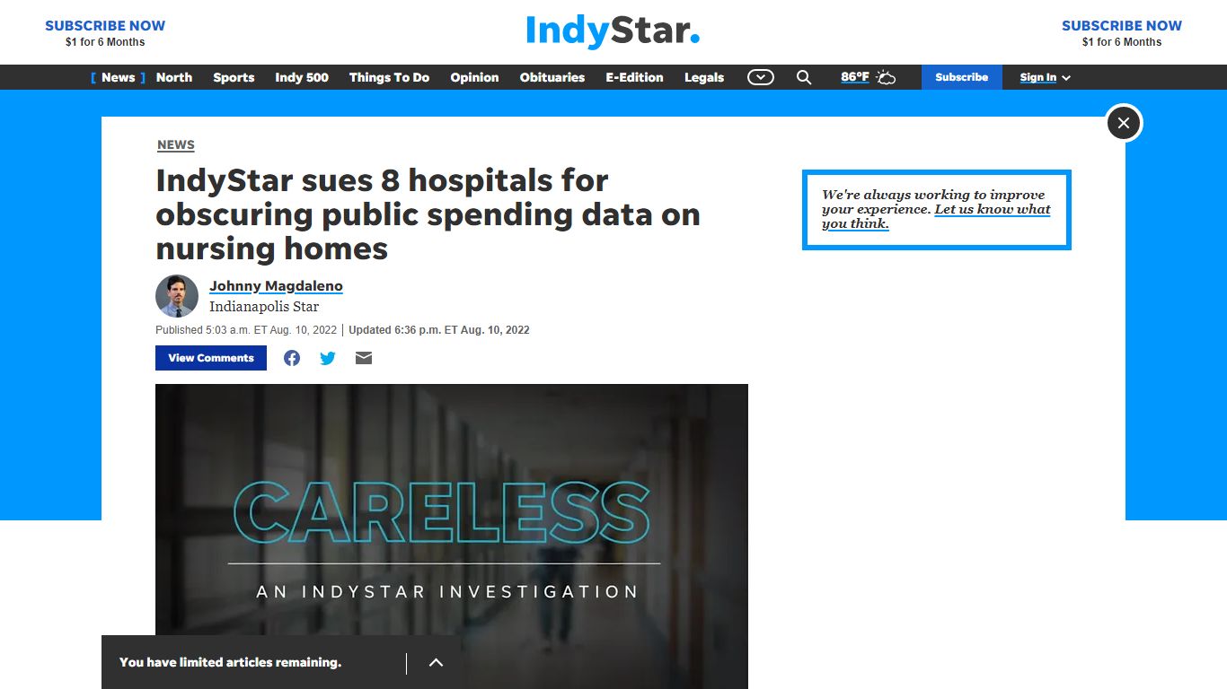 Indiana hospitals sued by IndyStar for obscuring nursing-home spending